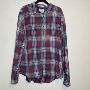 Lucky Brand Classic Red Flannel Mens XL Boho Casual Rustic Outdoor Plaid Western